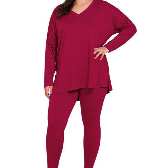 V-Neck Long-Sleeve Loungewear Leggings Set - Picture 1 of 5